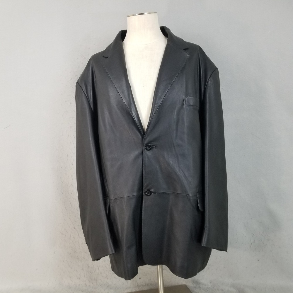 Reed Leather Blazer Mens 3X Black Genuine Leather Two Button Jacket Classic Fit